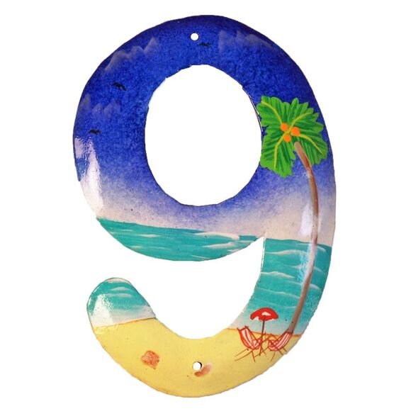 Tropical Beach House Numbers Haitian Metal Art Number 9 - Picture 1 of 5